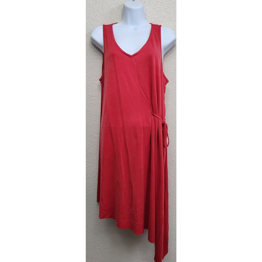 Matty M Red Crossbody Tie Asymmetrical Hem Sleeveless Midi Dress Large Flowy